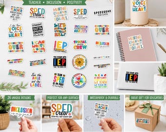 26 Special Education Teacher Stickers, SPED Teacher Sticker Pack, IEP Stickers, Inclusion Teacher Gift, Special Ed Teacher Stickers
