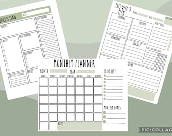 Pacote de Planejadores Imprimíveis – Diário, Semanal e Mensal (PDF e JPEG)