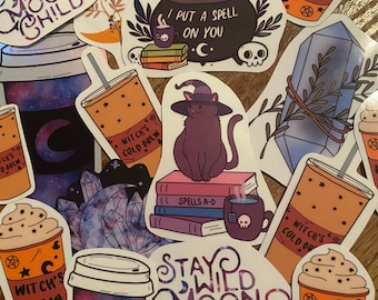 Handmade vinyl stickers- witchy, moon, crystals