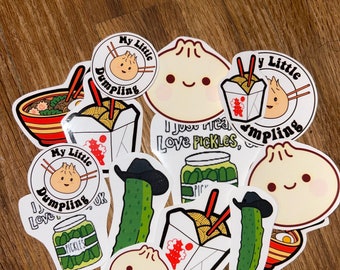 handmade vinyl sticker- food, dumplings, ramen, noodles, pickles