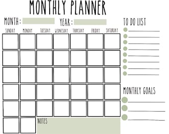 Planejador Mensal Simplificado - Tamanho A4 para Imprimir (PDF e JPEG)