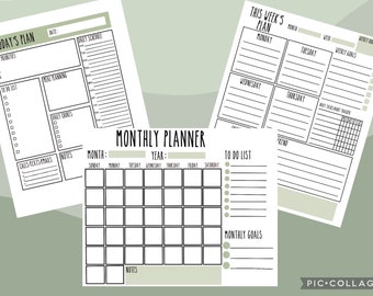Pacote de Planejadores Imprimíveis – Diário, Semanal e Mensal (Download Digital)