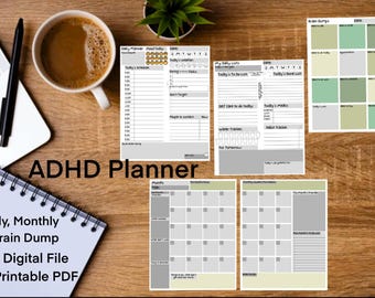 Planificador imprimible para TDAH / Minimalista: diario, mensual, lluvia de ideas (Descarga digital)
