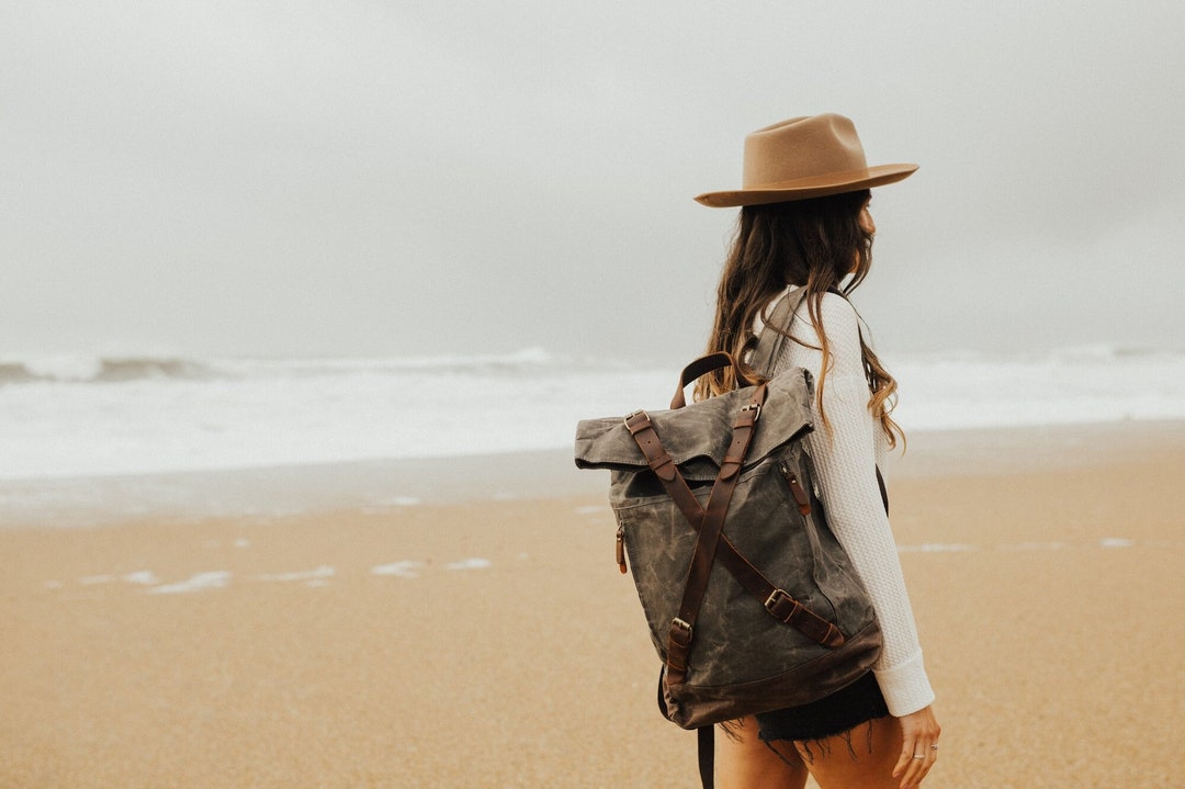 Waxed Canvas Roll Top Backpack - Etsy UK