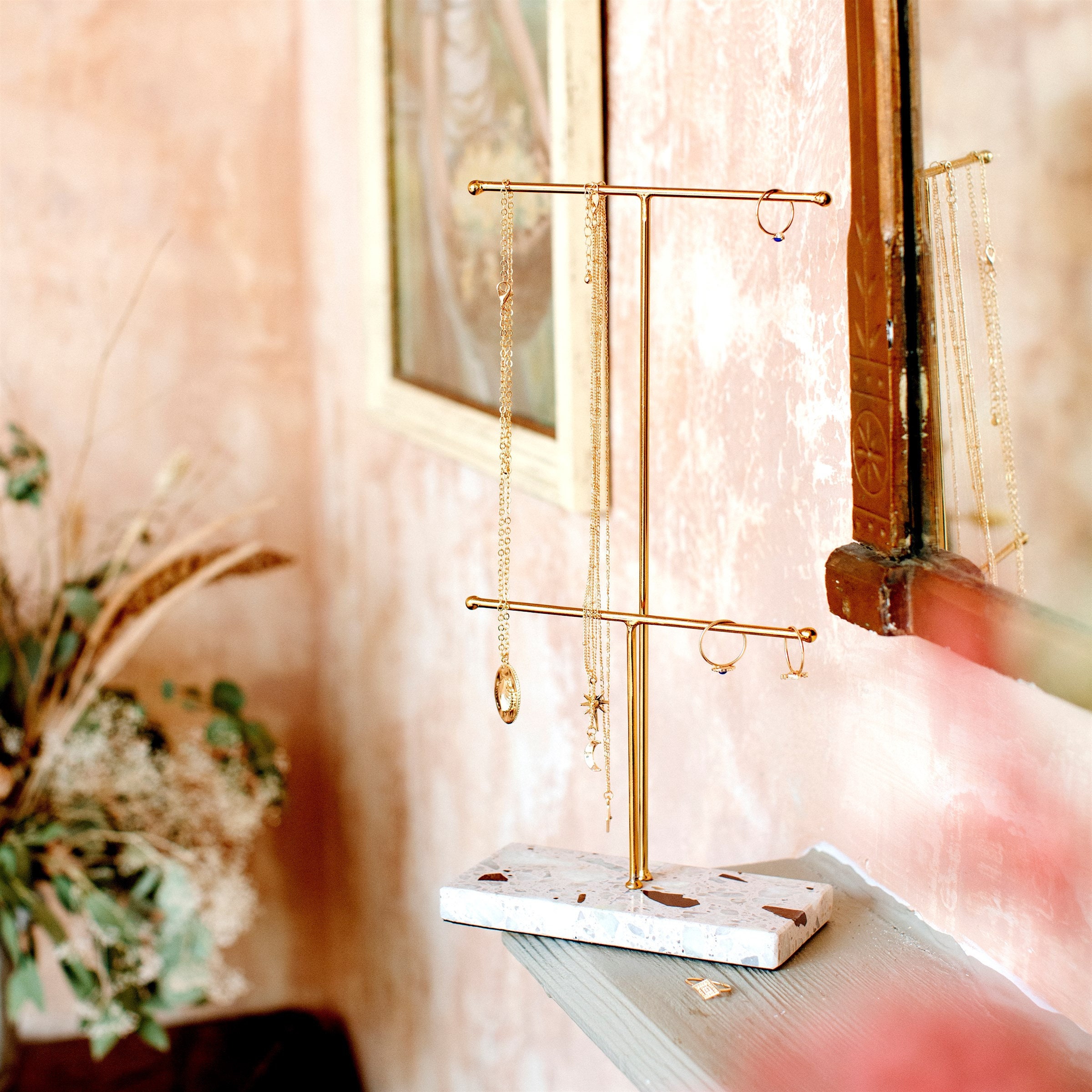 Modern Terrazzo & Gold Jewellery Stand