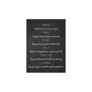 Einweihungsparty Hochzeitsgeschenk Home Blessing DIY Geschenkkorb Karte Brot Wein Honig Salz Olivenöl Kerze Noir