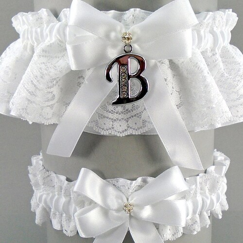 Beautiful white  lace bridal garter with white Satin  Bow 