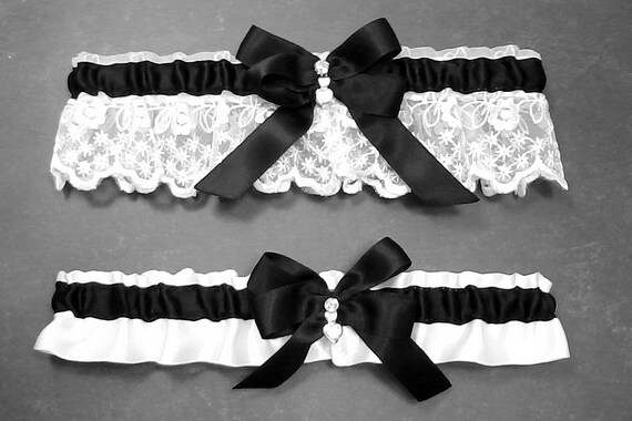 Wedding Garter Set Black on White or Ivory Black Double | Etsy