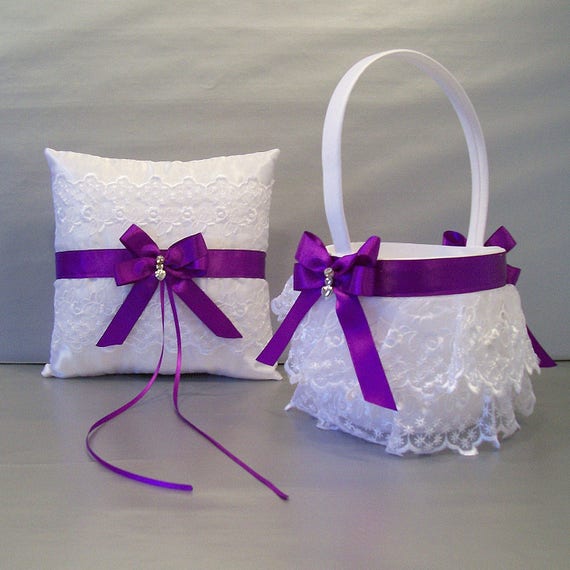 Purple Wedding Bridal Flower Girl Basket And Ring Bearer Etsy