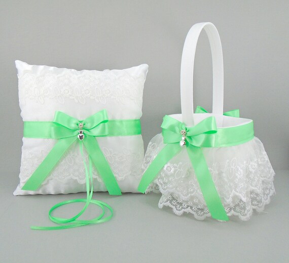 Mint Green Wedding Bridal Flower Girl Basket Ring Bearer Etsy