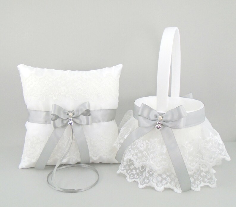 Silver Gray Wedding Bridal Flower Girl Basket & Ring Bearer Etsy