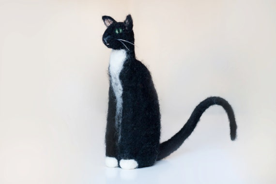 Igły Z Filcu Kot Czarny Kot Portret Orientalny Kot Figurka Etsy