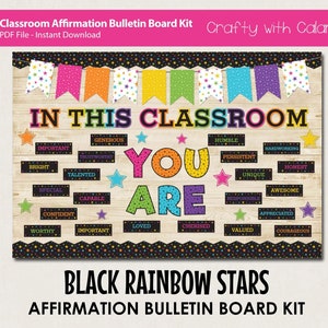 Positive Affirmation Bulletin Board Kit, Classroom Door Decor, Rainbow Stars Classroom Display, Motivational Wall, Student Affirmation Board