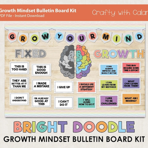 Kit de tableau d’affichage Growth Mindset, affichage pastel en classe, changez votre état d’esprit, développez votre esprit, tableau de motivation, mur d’affirmation