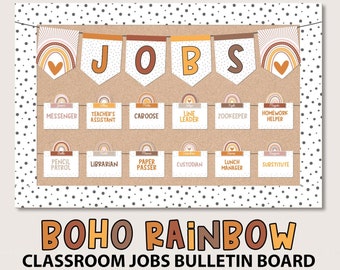 Rainbow Classroom Jobs Display, Classroom Job Chart, Boho Rainbow Job Cards, Editable Job Chart, Boho Classroom Decor, Job Chart Template