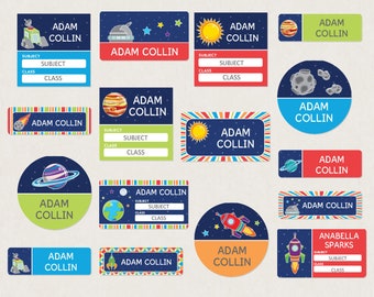 School Name Label, Outer Space School Label Template, Outer Space Label Printable, Solar System School Supply Label, Editable School Label