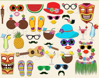 Luau Photo Booth Prop, Hawaiian partij Photo Booth Prop, Instant, afdrukbare partij, 40 klaar afdrukken afbeeldingen downloaden