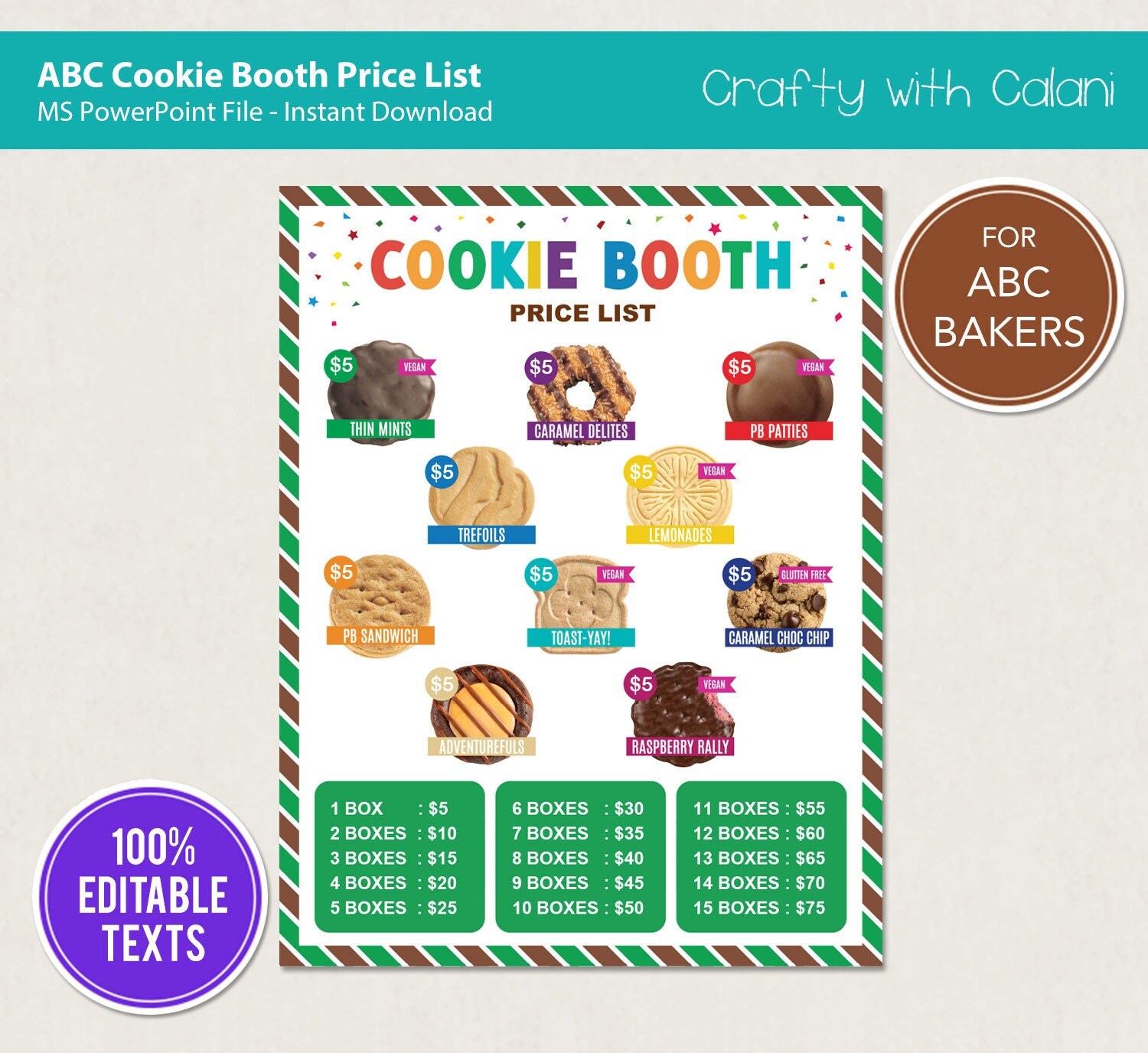 Girl Scout Cookie Booth Printable 2023 ABC Cookie Booth Price Etsy