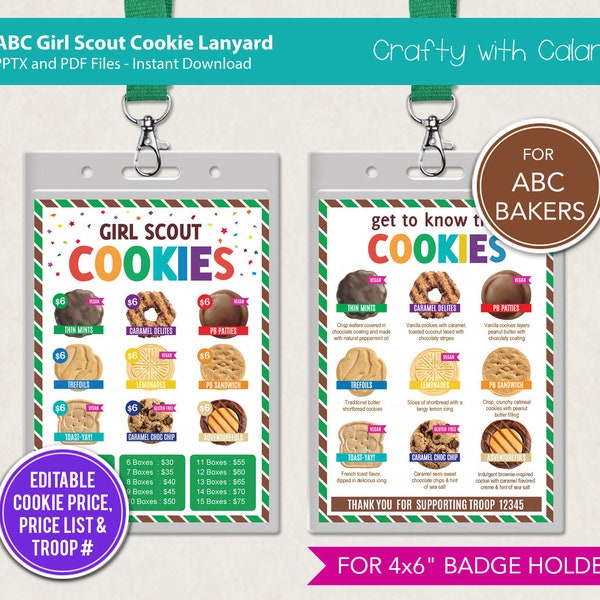 Girl Scout Cookie 2024 Lanyard, ABC Cookie Lanyard, ABC Cookie Price List, Cookie Menu Template, Cookie Lanyard Template, Girl Scout Lanyard