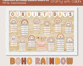 Birthday Board Classroom Decor, Rainbow Classroom Theme, Editable Classroom Birthday Board, Boho Bulletin Board, Student Birthday Board