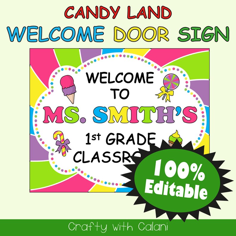 Classroom Welcome Sign Candy Theme Classroom Classroom Door Etsy