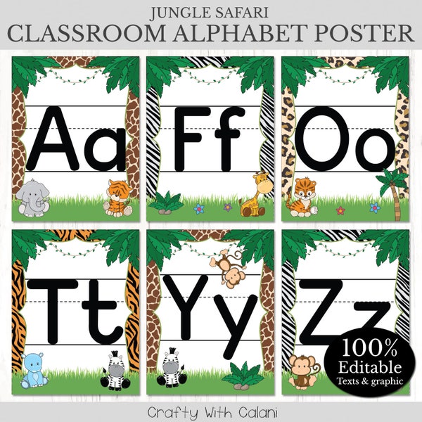 Alphabet Poster Classroom Decoration, Safari Classroom Theme, ABC Editable Poster Template, Alphabet Wall Display, Jungle Alphabet Poster