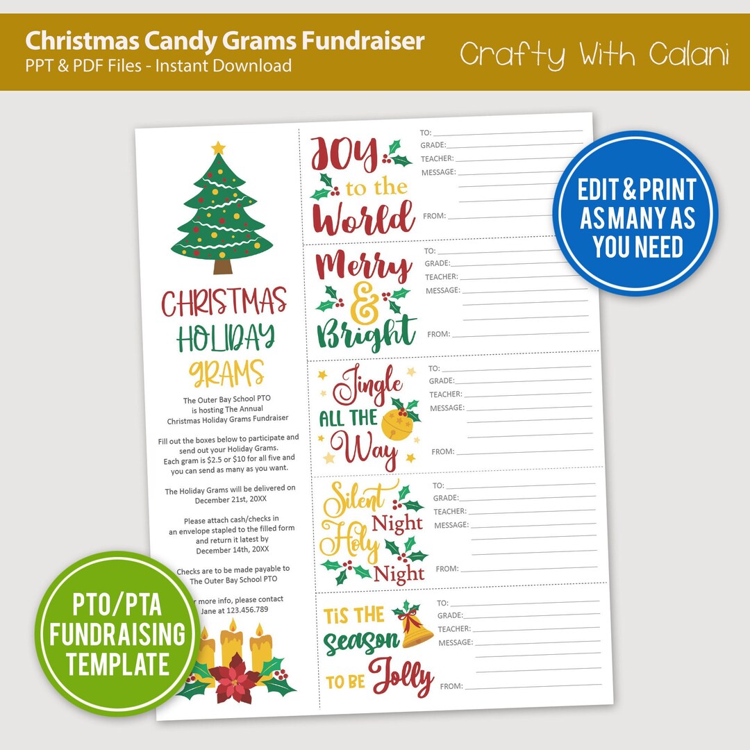 Christmas Candy Grams Template, Christmas Holiday Grams, PTA PTO Fundraiser, School Candy Grams