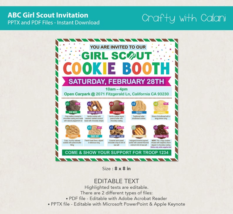 Girl Scout Cookie 2023 Cookie Booth Invite ABC Cookie Booth Etsy