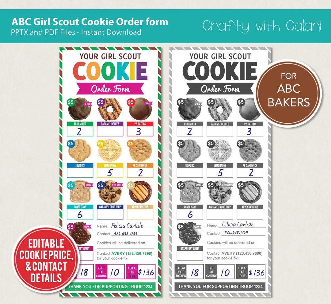 Girl Scout Cookie 2023 Order Form ABC Cookie Order Form - Etsy