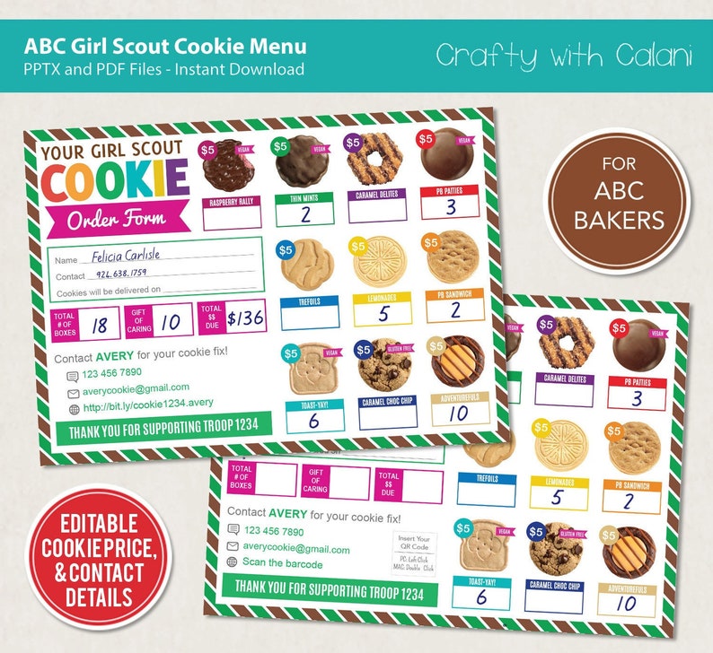 Girl Scout Cookie 2023 Order Form ABC Cookie Order Form - Etsy