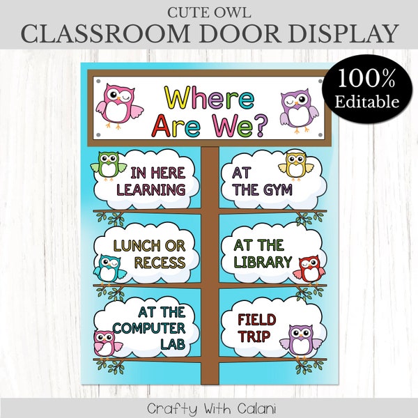 Classroom Door Sign, Owl Classroom Theme, Editable Where Are We Sign, Class Locator, Owl Classroom Sign, Owl Door Sign, Classroom Management