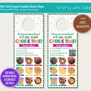 Girl Scout 2024 Cookie Door Hanger, ABC Cookie Door Sign Template, ABC ...