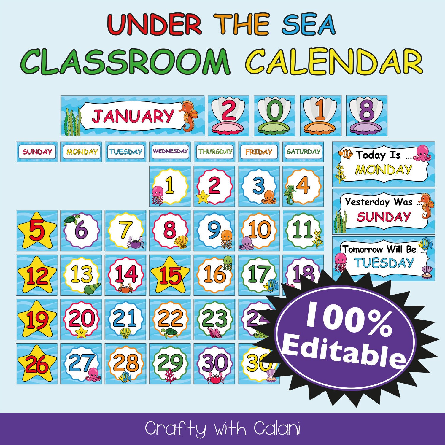 Classroom Calendar Ocean Classroom Decor Under The Sea Etsy