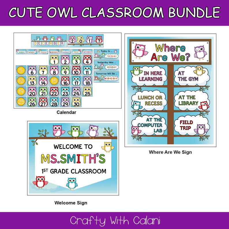 Classroom Decoration Bundle Cute Owl Classroom Owl Classroom Etsy