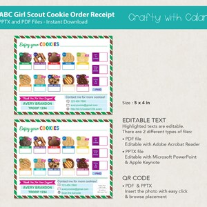 Girl Scout Cookie Receipt Template ABC 2023 Cookie Order - Etsy