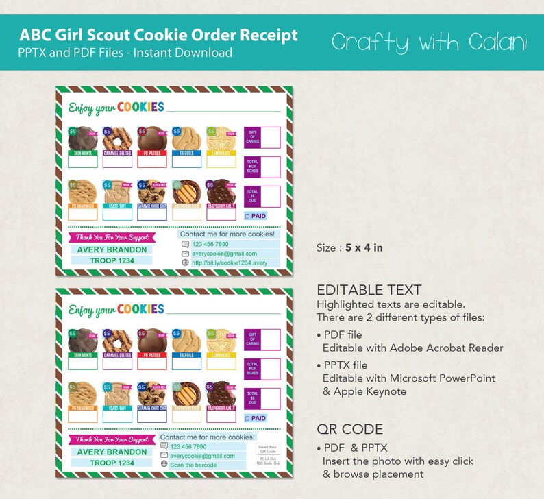 Girl Scout Cookie Receipt Template ABC 2023 Cookie Order - Etsy