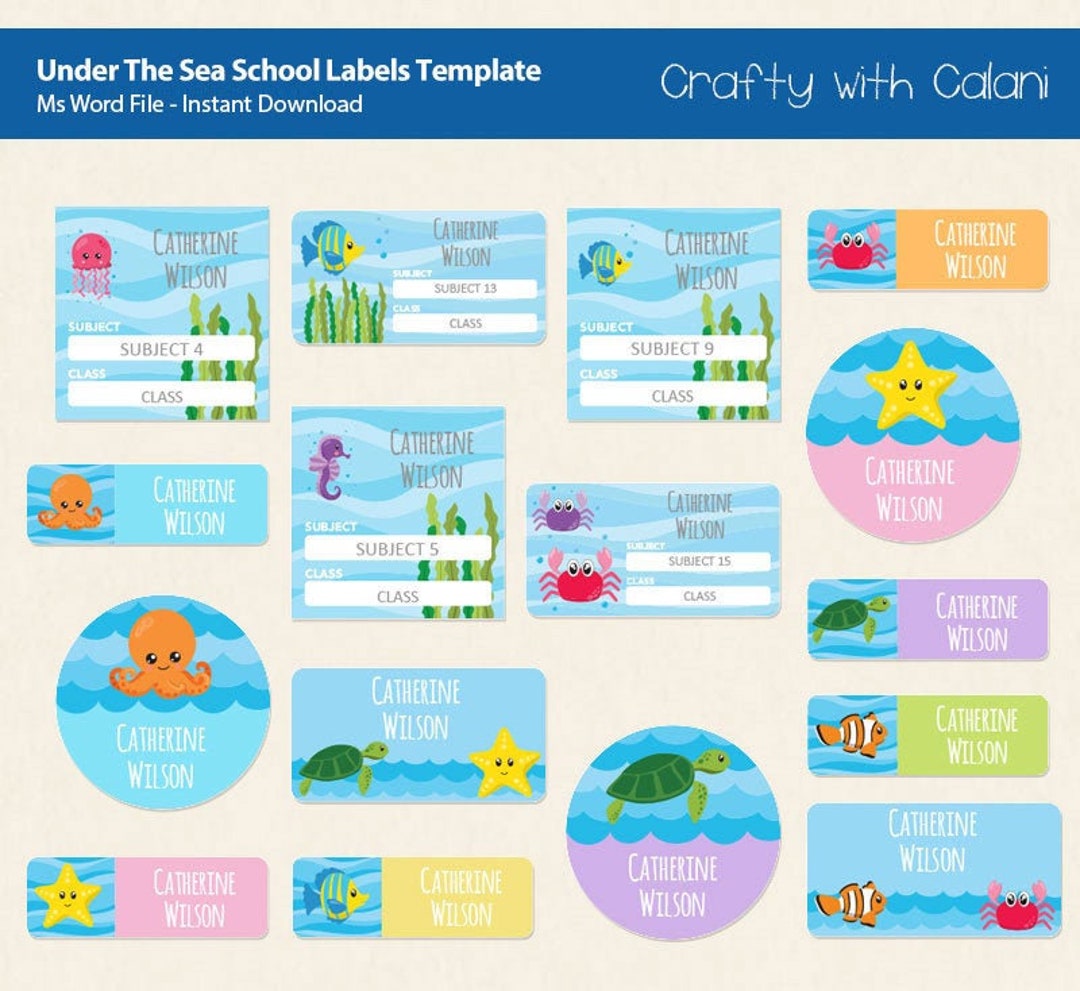 School Name Label, Underwater School Label Template, Underwater Name