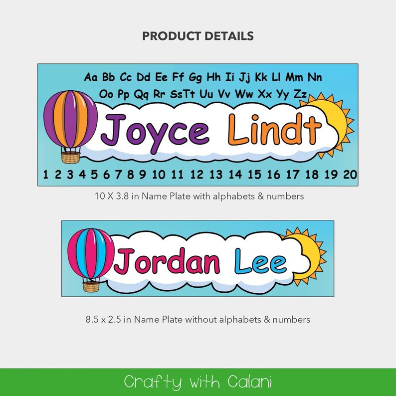 Classroom Name Plate Labels Hot Air Balloon Classroom Etsy