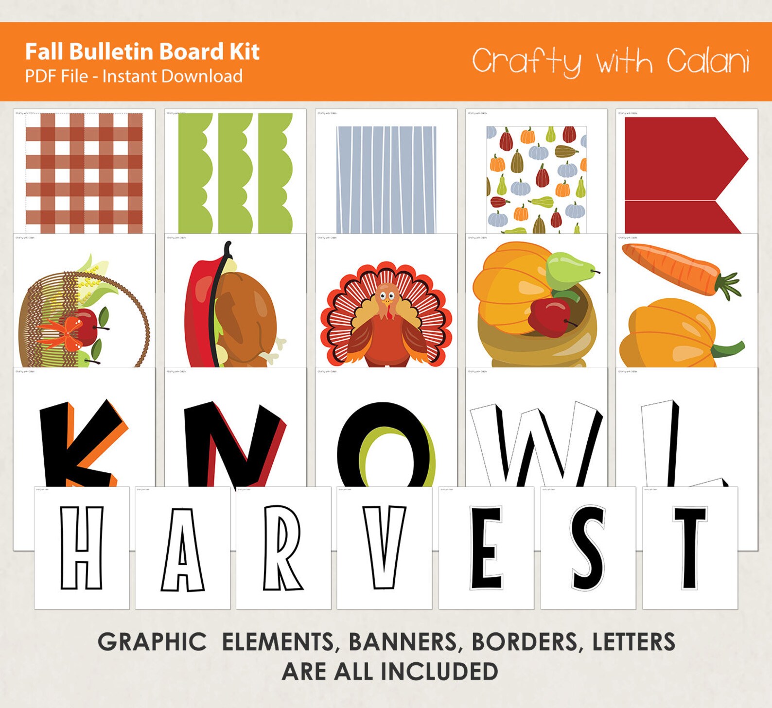 Thanksgiving Bulletin Board Kit Harvest Bulletin Board Fall Etsy