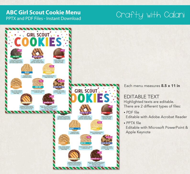 Girl Scout Cookie 2023 Menu ABC Scout Cookie Flyer Girl Etsy