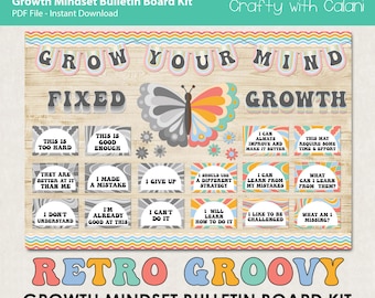 Growth Mindset Bulletin Board Kit, Retro Groovy Classroom Display, Change Your Mindset, Grow Your Mind, Motivational Board, Affirmation Wall