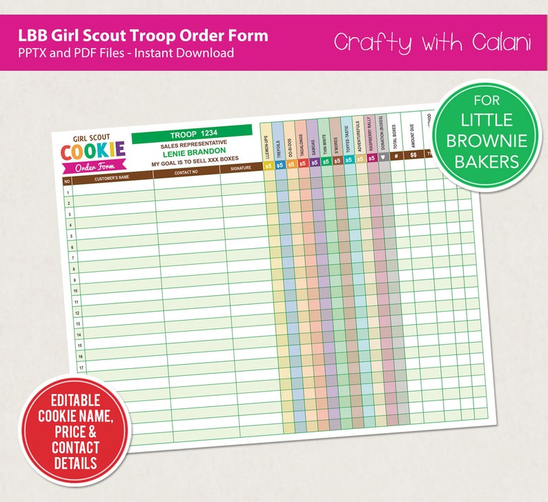 Girl Scout Cookie 2023 Order Form Template LBB Cookie Troop Etsy
