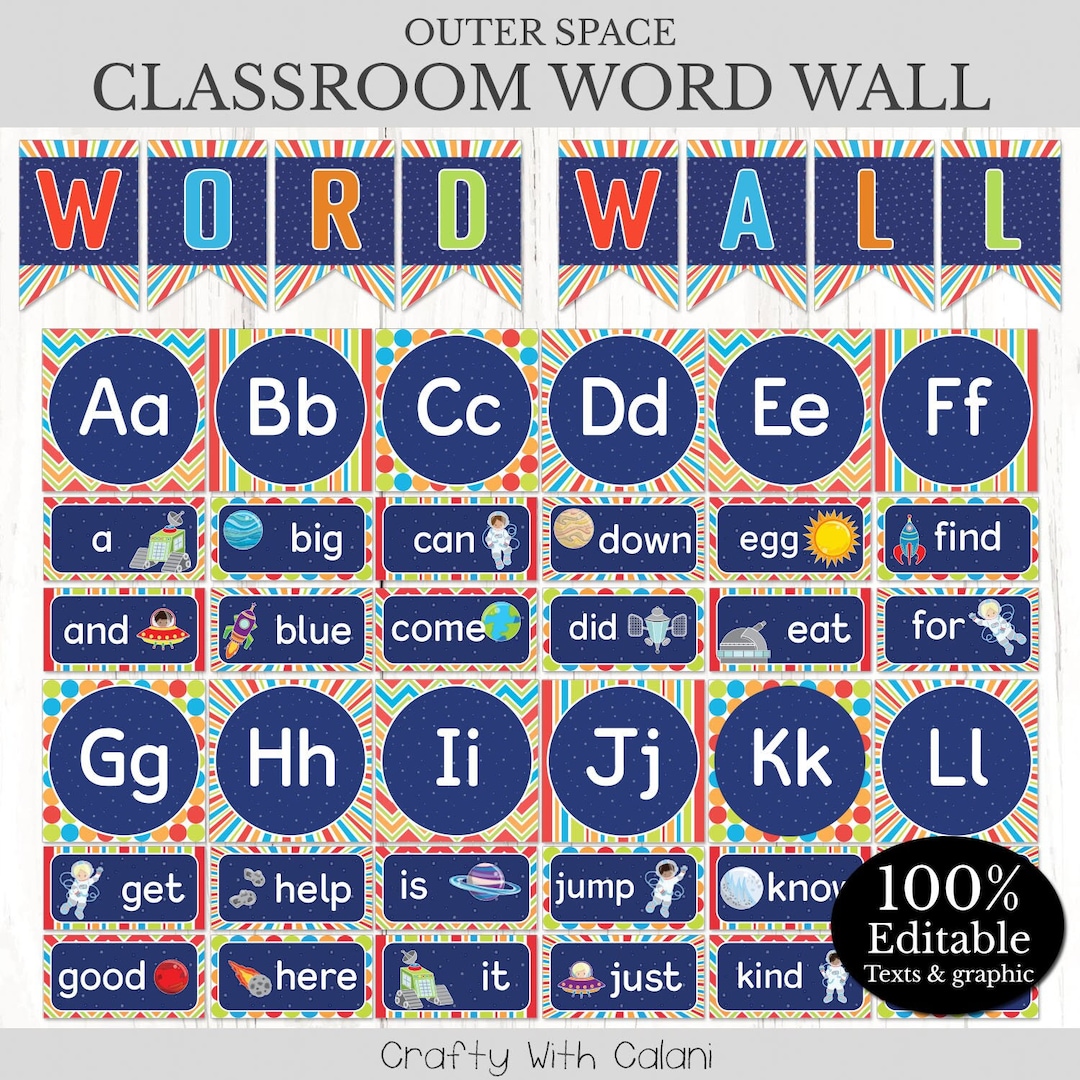 Word Wall Classroom Decoration, Space Theme Classroom, Editable Reading