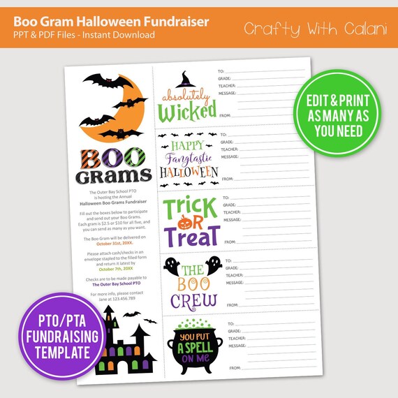 Halloween Candy Gram Template Halloween Boo Gram PTA PTO Etsy