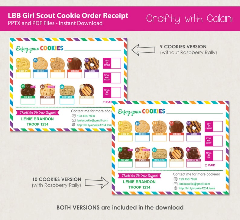 Girl Scout Cookie Receipt Template LBB 2023 Cookie Order - Etsy
