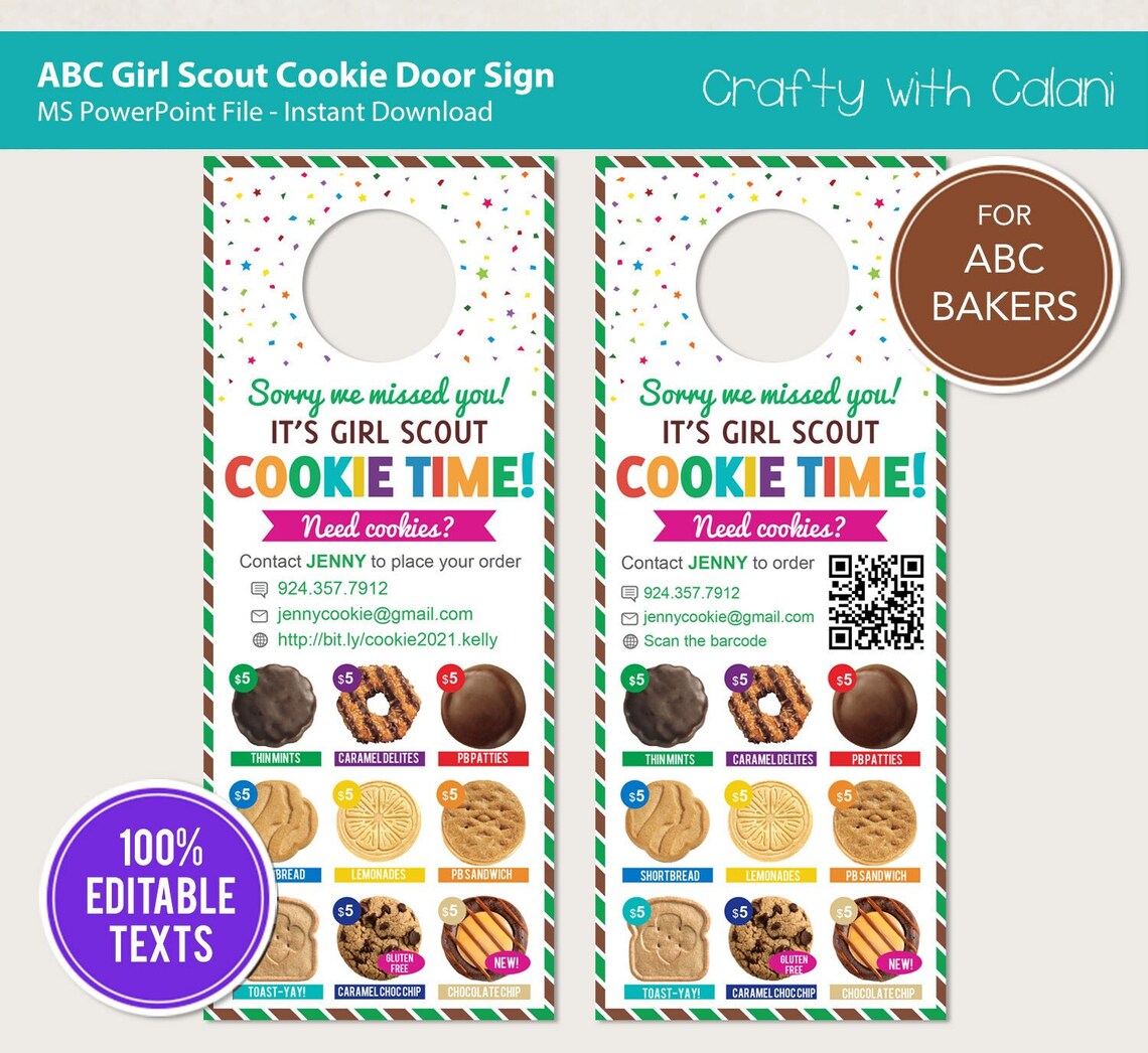 Girl Scout Cookie Door Hanger ABC Cookie Door Sign Template | Etsy
