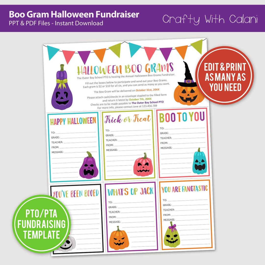 Halloween Candy Gram Template Halloween Boo Gram PTA PTO - Etsy