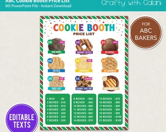 Girl Scout Cookie Booth Printable, 2024 ABC Cookie Booth Price List, ABC Cookie Booth Template, ABC Cookie Price List, Cookie Booth Poster