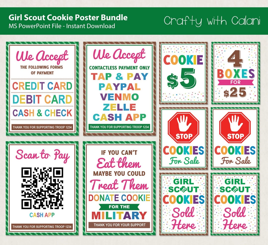 Girl Scout Cookie Booth Printable, Cookie Booth Price Poster, Cookie ...