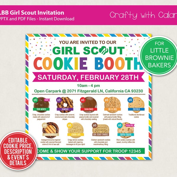 Girl Scout Cookie 2024 Cookie Booth Invite, LBB Cookie Booth Ad, Girl Scout Cookie Digital Flyer, Cookie Marketing Flyer, Editable Cookie Ad